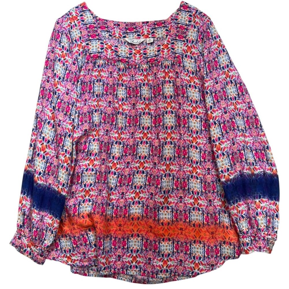 Caffé Marrakesh Women's Peasant Boho Blouse Long Sleeve Size 2X Multi Abstract
